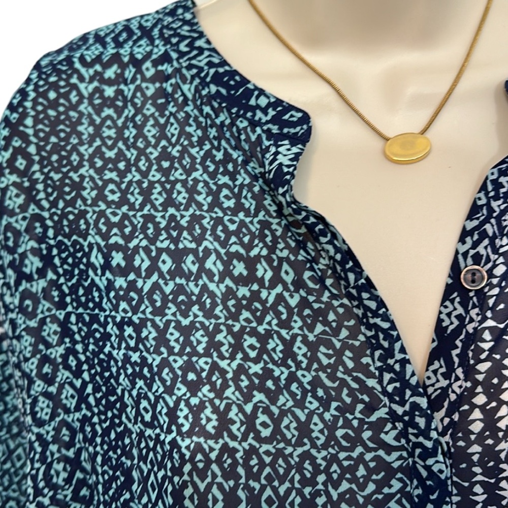 a.n.a. Navy/Turquoise Print Blouse - Picture 3 of 4